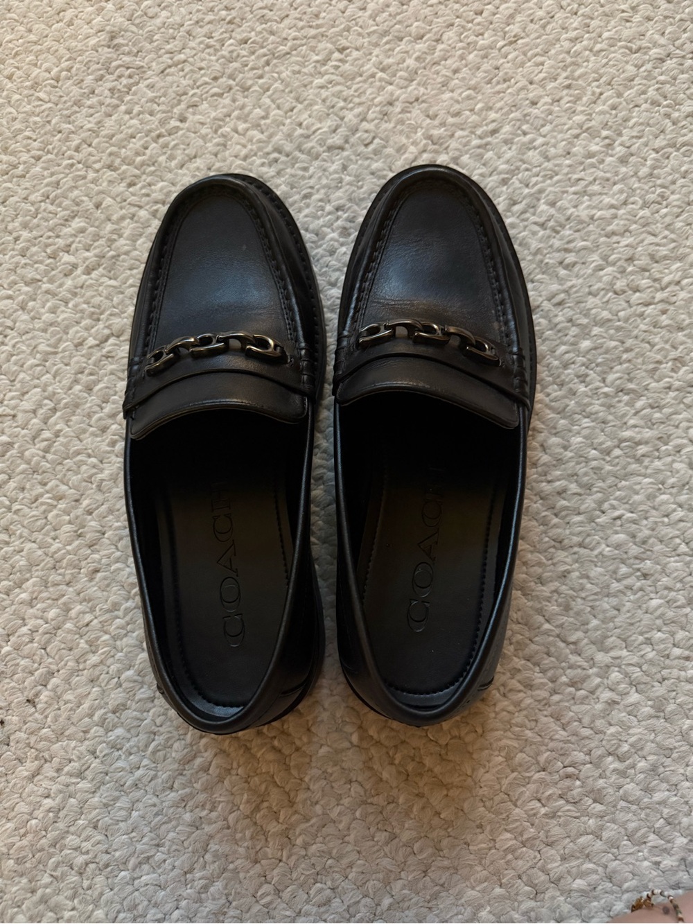 Coach Black Leather Men's Bit Loafers with Chain Trim - Picture 3 of 6